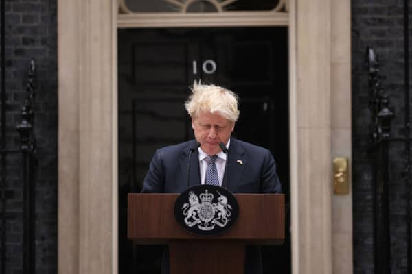 Boris Johnson addresses the nation as he announces his resignation outside 10 Downing Street 7 July 2022 (Photo: Dan Kitwood/Getty Images)