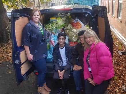 Kate Harris (Fusion Housing Operations Manager) & Nicola Watson (Fusion Housing Food Bank Co-ordinator) along with volunteers