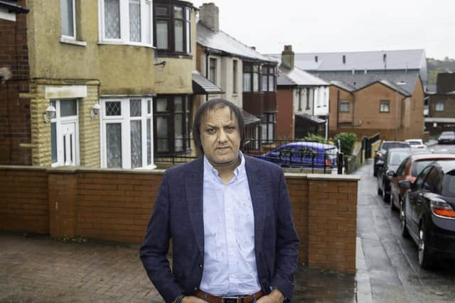 Masood Ahmed, Dewsbury South for Labour outside his home in Pentland Road, Savile Town.