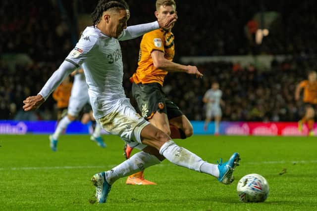 Helder Costa gets in the cross that led to Leeds United's opening goal against Hull City.