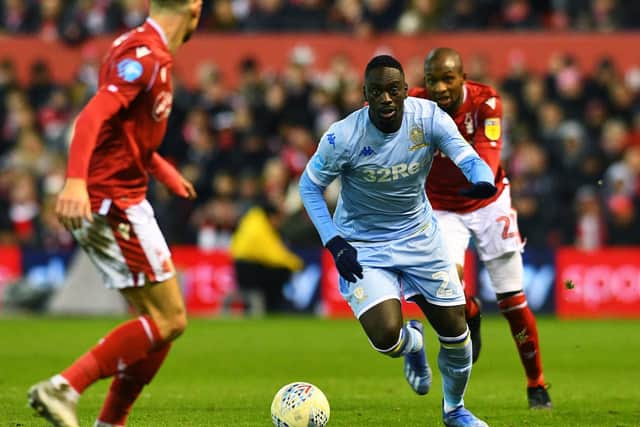 Jean-Kevin Augustin in action on his debut for Leeds United at Nottingham Forest. Picture: Jonathan Gawthorpe