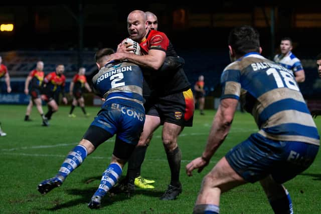 Liam Finn in action for Dewsbury Rams against Halifax on Tuesday night.