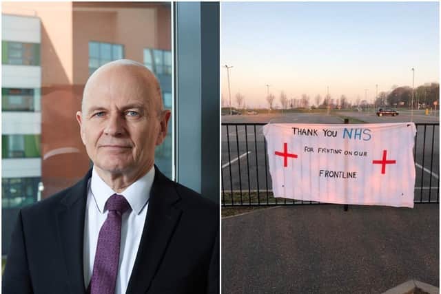 Martin Barkley, chief of the Mid Yorkshire Hospitals NHS Trust, thanked staff and the public, after a supportive banner was hung from railings at Pinderfields Hospital on Thursday.