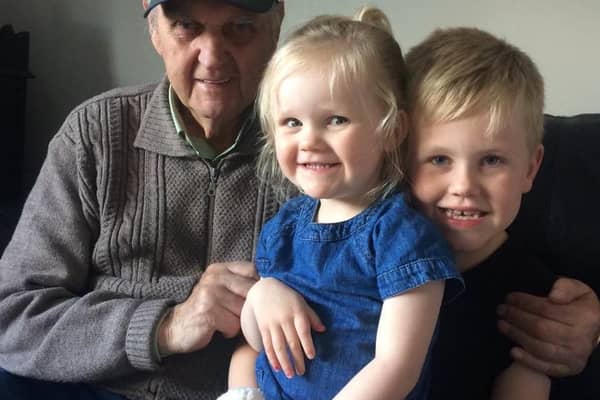 Roy Helliwell pictured with great grandchildren Phoebe and Caden