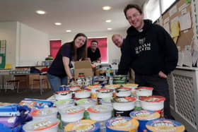 Volunteers and organisers at the new Cleckheaton Foodbank: Revd Ray Borrett, Revd Brunel James, Clr John Lawson and Josie Pugsley