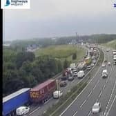 More than three miles of delays have been reported on the M62 at Birstall this evening. Photo: Highways England