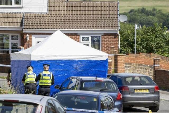 The scene of the murder of 20-year-old Bradley Gledhill, of Heckmondwike, who was stabbed during a fight on Park Croft in Batley, on June 21