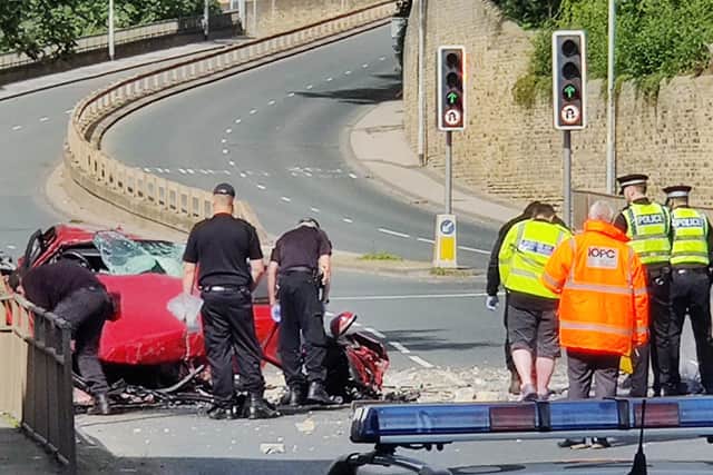 The crash in Brighouse town centre