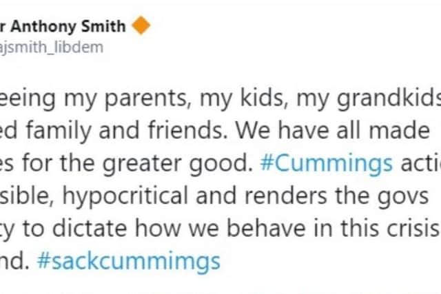Mr Smith's 'hypocritical' tweet