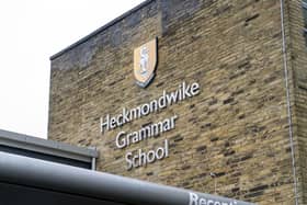 Headteacher Peter Roberts and pupils celebrate Heckmondwike Grammar school being named in the top 10 in the Sunday Times list of best schools in the north