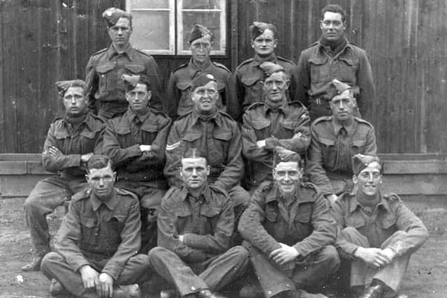 Captured: William Gledhill, who was posted as “missing presumed dead” in the Second World War, is pictured here in Germany at the end of the war, with fellow prisoners of war in Stalag 40. William is pictured on the front row, second from the left.