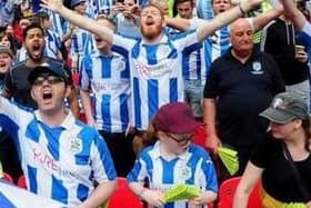 Pictured, Huddersfield Town fans watching on as the West Yorkshire side took on Reading in the Championship Play-Off Final, Wembley, London...29th May 2017 ..Photo credit: Simon Hulme/JPIMediaResell