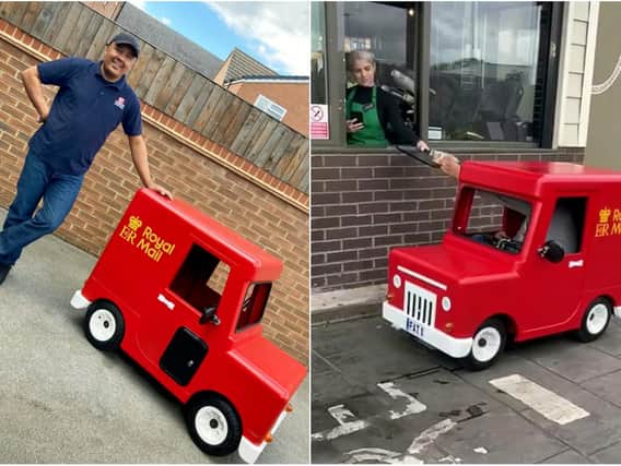 Alton Tyrell, 40, with his converted Postman Pat van (SWNS)