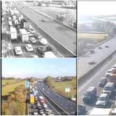 More than three miles of traffic has been reported after a collision on the M1 at Wakefield this morning. Photos: Highways England