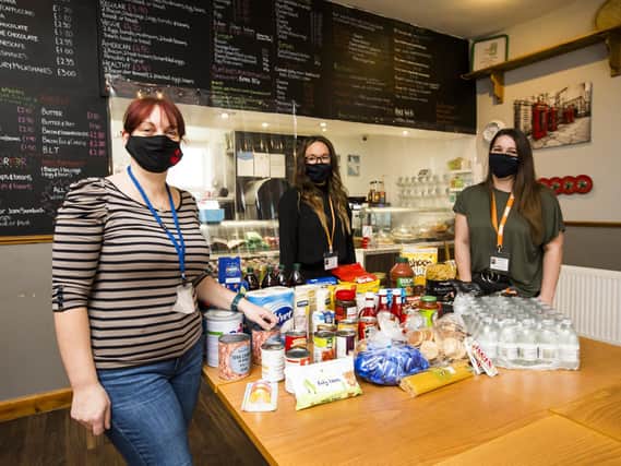 Food share at Cobbles Cafe, Birstall. From the left, Donna Pailing, Kelly Jackson and Leanne Ellam-Felton.