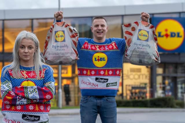 Josh Smith, 24, from Mirfield, is obsessed with Lidl and wears head-to-toe Lidl-branded clothes - much to the annoyance of his girlfriend Becky Haigh, 24.