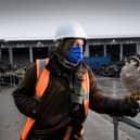 Jim Brown pictured Midas his Lanner Falcon at Dewsbury Waste Recycling Centre, Dewsbury. The falcons are used to scare the seagulls off. Picture by Simon Hulme
--