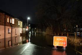 Flooding on Steanard Lane in Mirfield. (Night-time photograph by Alexis Bradbury