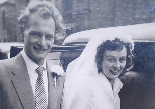 Happy couple: George Stringer and his bride Audrey Fothergill on their wedding day in May 1954. Audrey worked at the shop for the last 10 years before it closed in 1994.
