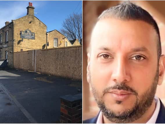 The former Bull’s Head pub in Ravensthorpe, and Basharat Rafiq, the Conservative candidate for Dewsbury West in May’s local elections.