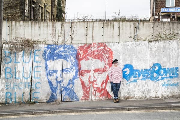 Trafford Parsons with his 'DewsBowie' street art
