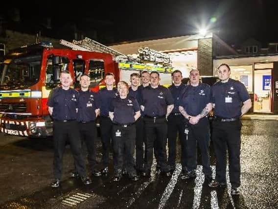 Mytholmroyd Fire Station team. From the left, Liam Scott, Ross Martin, Harry Stansfield, crew commander Amanda May, Sean Broadbent, Matthew Bairstow, Ben Barker, Spencer Masters, Tom Marr and Danny Clark. Photo by Jim Fitton.