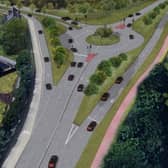 An artist’s impression of how the Cooper Bridge roundabout near Mirfield could look after a major remodelling designed to cut congestion at the notorious bottleneck