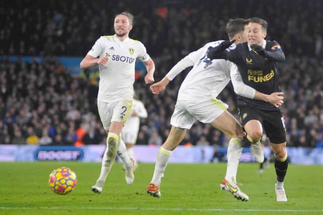 The clear foul by Diego Llorente that led to Newcastle's winning penalty at Elland Road.