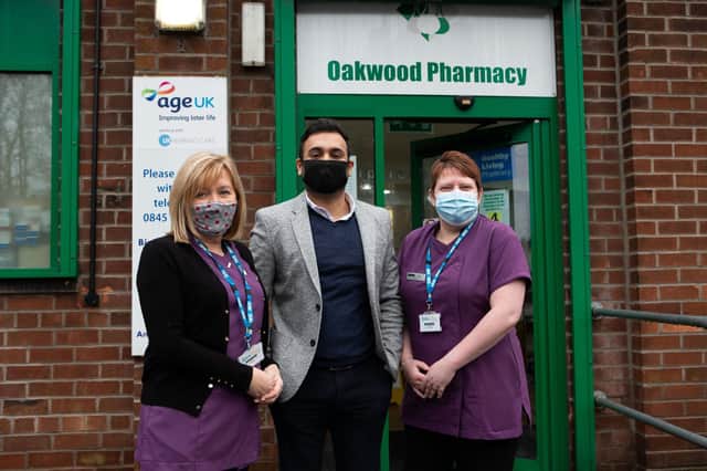 Diane Chandler, Nabeel Anwar and Paula Woodgate at Knights Oakwood Pharmacy, Birstall