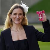 MP Kim Leadbeater collected her MBE at Windsor Castle on Tuesday.