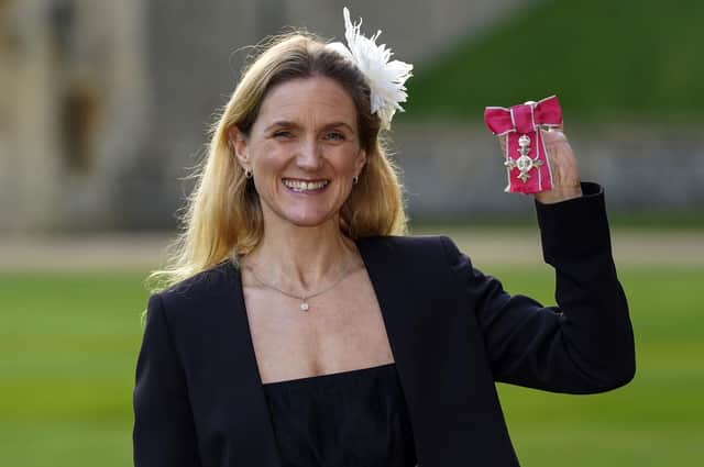 MP Kim Leadbeater collected her MBE at Windsor Castle on Tuesday.