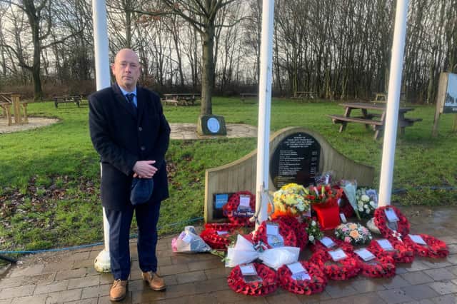 Memorial service at Hartshead Moor Services to commemorate the British service members and civilians who lost their lives in the 1974 M62 coach bombing