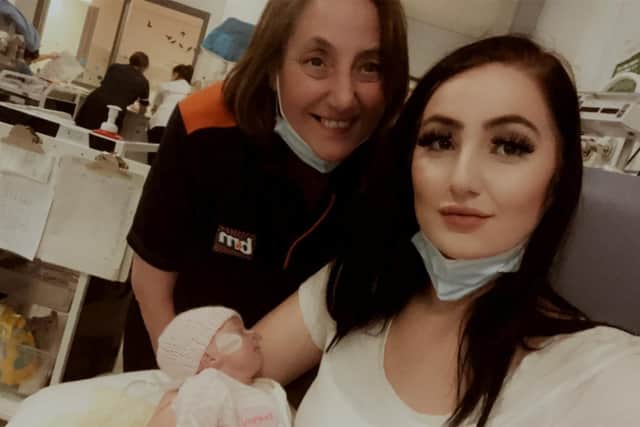 Joanne Dolan and Katie Dolan with baby Niamh in hospital