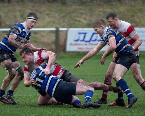 Action from Cleckheaton’s game against Driffield when they outlined their promotion credentials in North One East with victory over opponents who came into the match on top of the table.