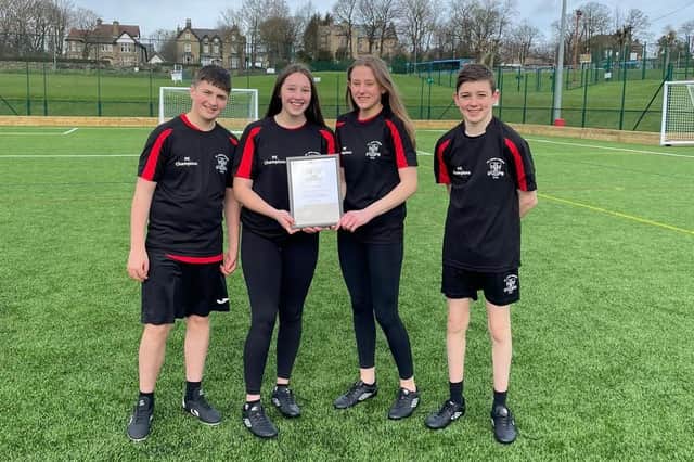 From left to right, PE champions Ben Langford, Charlotte McDaid, Olivia Wells and Billy March have helped support the running of the extra-curricular clubs and the North Kirklees Sports Partnership primary school sport events.