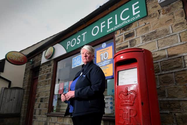 Alison Hall pictured outside the Post Office, Halifax Road, Liversedge