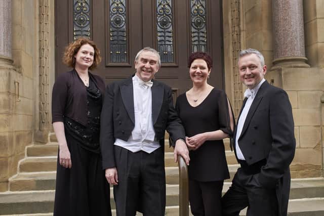 David Greed with the Opera North String Quartet at Huddersfield Town Hall. Photo by Justin Slee