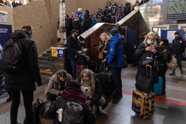 People wait for trains at Kyiv station as they flee the conflict in Ukraine. Photo: Getty Images