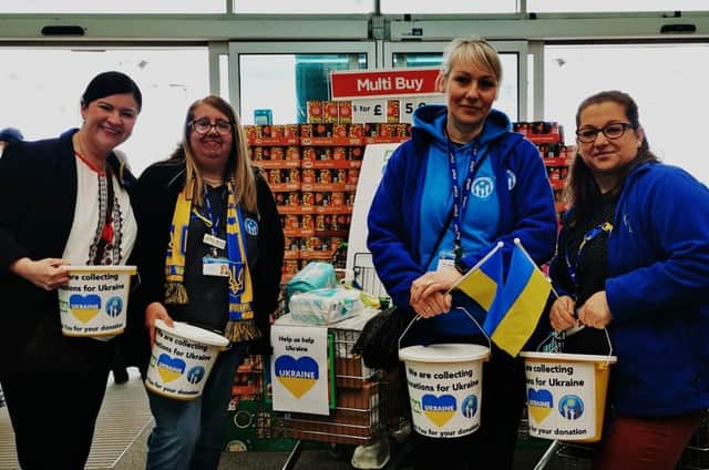 Boothroyd Primary Academy collecting donations for Ukraine at ASDA on Saturday March 5.