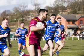 Jake Butterfield leaves Crosfield players in his wake as he charges forward for Dewsbury Moor Maroons. Picture: Jim Fitton