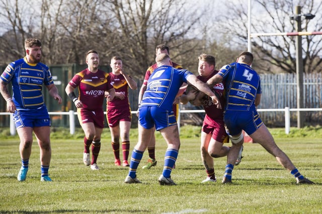 Dewsbury Moor Maroons' Ashley Boddy in the thick of the action. Picture: Jim Fitton