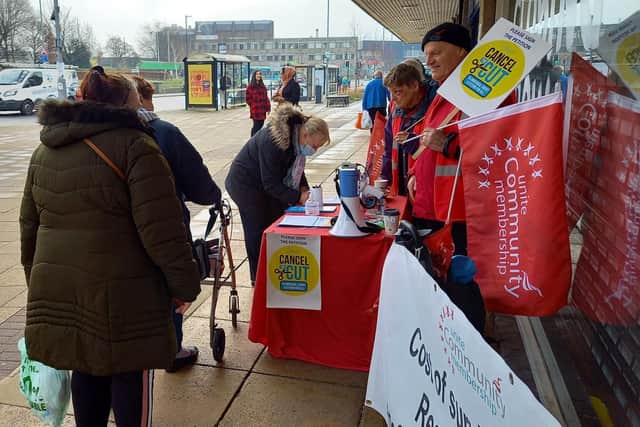 Members of Unite Community were in the centre of Dewsbury on Wednesday, March 16, campaigning against the recent cut to Universal Credit