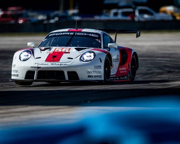 The Team Project 1 and Inception Racing collaboration number 56 Porsche 911 RSR driven to third place in the 1000 Miles of Sebring race.