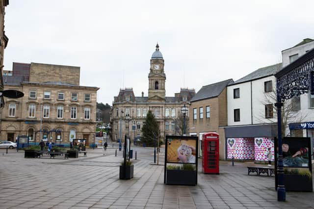 Dewsbury town centre deserted during lockdown in April 2020