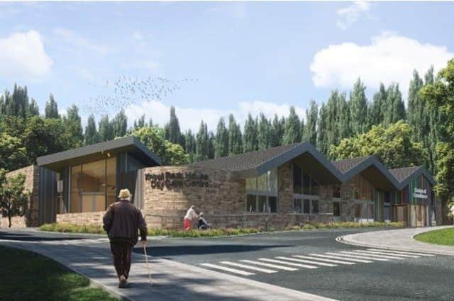 An artist's impression of the exterior view of the proposed new Knowl Park House and Kirklees Living Well Centre, Mirfield