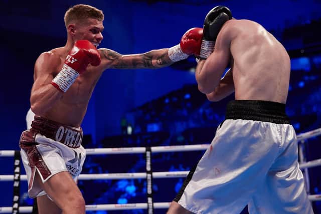 Cory O’Regan moved his pro record to 6-0 at the Leeds Arena. Picture: Mark Robinson/Matchroom Boxing.