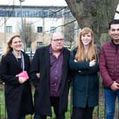 Angela Rayner, Labour's deputy leader, centre, pictured with Batley and Spen MP Kim Leadbeater and Heckmondwike councillors Steve Hall, Aafaq Butt and Viv Kendrick