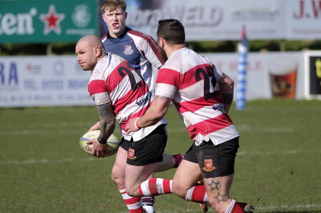 Dom Brambani tries to get Cleckheaton moving in their game at Scarborough. Picture: Richard Ponter