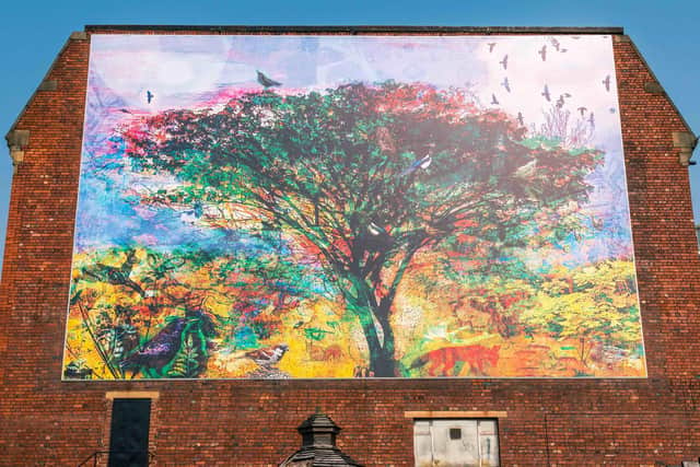 The mural is a colourful design celebrating nature, the environment and new life in the town
