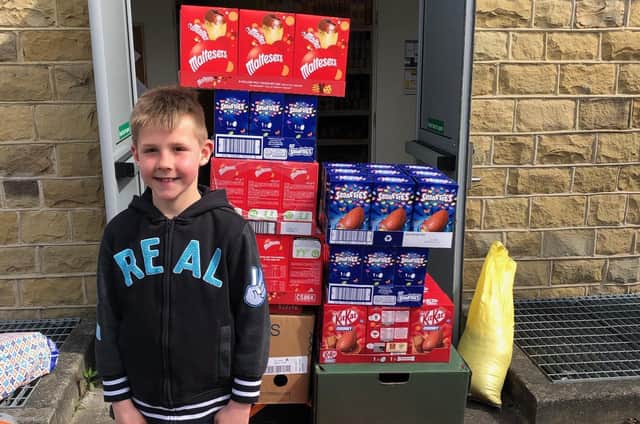 Blake Lazonby delivered 100 Easter eggs to Cleckheaton Food Bank